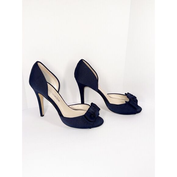 Caparros Navy Blue Heels Bow Peep Toe Pump Dressy Nautical Formal Stiletto 9.5 B - Picture 2 of 16
